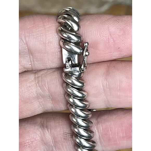 Vintage Sterling Silver Spiral Link Bracelet 7” Dome Twist 925 Box Clasp - Picture 8 of 13